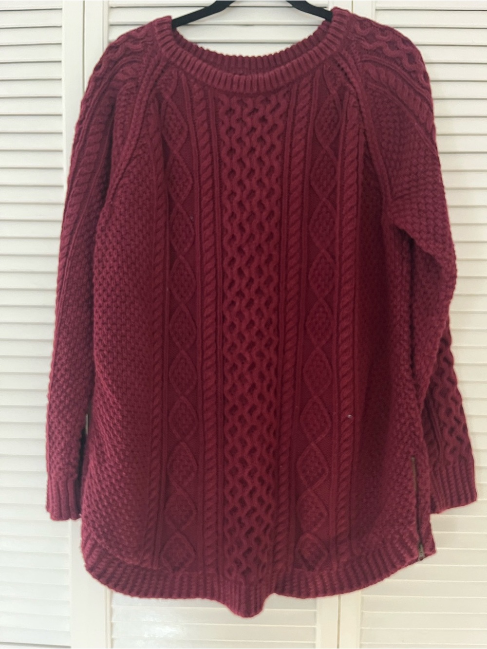 L.L. Bean Cable-Knit Scoop Neck Sweater - Wine